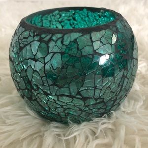 Turquoise glass candle holder- Large